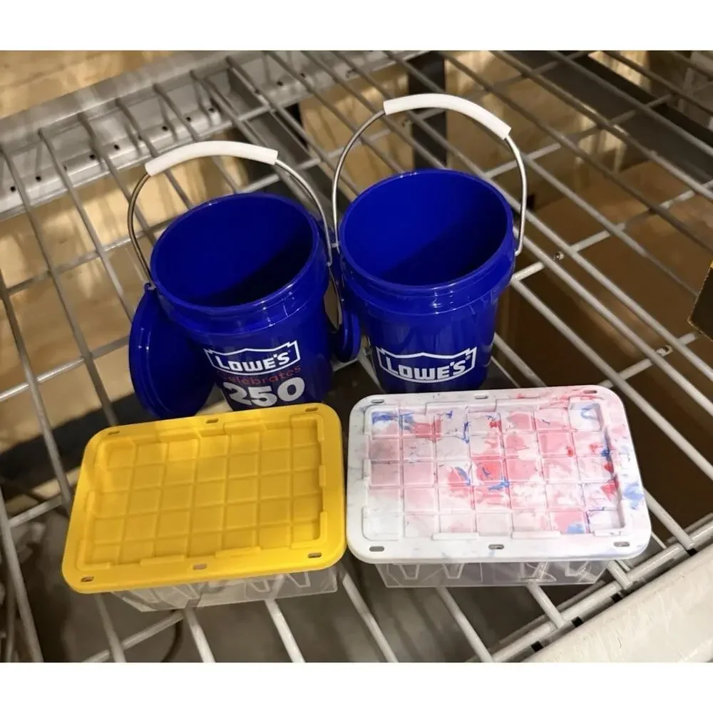 4 Pack Lowes Celebrates 250 USA Mini Blue Bucket w/ Lid & Mini Teeny Totes w/Lid